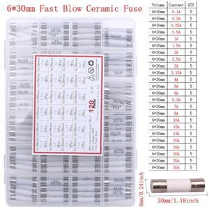 120Pcs 24 값 6x30mm 고속 블로우 세라믹 퓨즈 키트 세트 250V 0.1A 1A 2A 3A 3.15A 4A 5A 6A 7A 8A