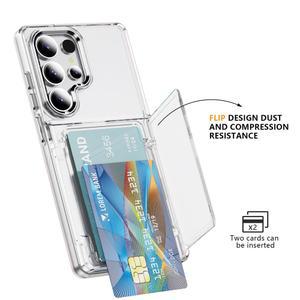 호환 삼성 호환제품 호환 S25 S24 삼성 호환제품 호환 S23 울트라 S25 플러스용 플립 카드 슬롯 홀더 폰 케이스 투명 하드 PC 백 소프트 TPU 엣지 커버