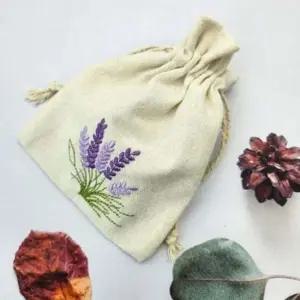 휴대용 자수 리넨 복주머니형 악세사리 캔버스 파우치