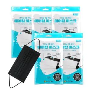 에어캅 일회용 마스크 5매입 x 10개 성인용 블랙