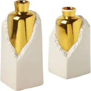 이리안토스 화이트 및 골드 세라믹 꽃병 세트 모던 홈 데코 플라워 거실용 2피스 버드 웨딩 호텔 식탁 중앙