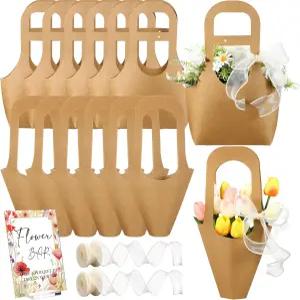 어메이징스파크 40개 플라워 바 키트에는 손잡이가 달린 크래프트 종이 부케 포장 가방 1개 아크릴 사인