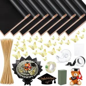 선칼라 119개 졸업 선물 머니 부케 키트 2026년 블랙 골드 DIY 꽃 포장지 중학교 축하 카드 포함