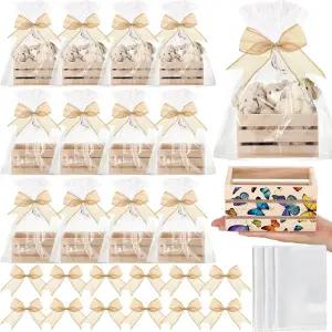 선물용 12개 바구니 빈 키트 작은 상자 미완성 나무 보관함 보우 공예 결혼식 생일 부활절 홈 데코 색상