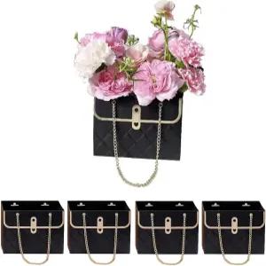 꽃다발용 종이 꽃주머니 4개 꽃꽂이용 꽃상자 결혼식 어머니의 날을 위한 용품 손잡이가 달린 선물 가방