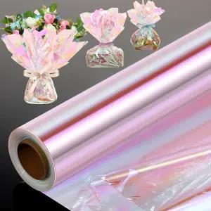 시잔 32인치 x 200피트 리데센트 셀로판 랩 롤 레인보우 포장지 홀로그램 바구니 꽃다발 DIY 선물
