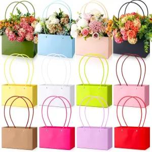 게요가 12개 어머니의 날 꽃꽂이 상자 준비용 크래프트 페이퍼 손잡이 방수 포장 졸업 기념 신선한 꽃다발