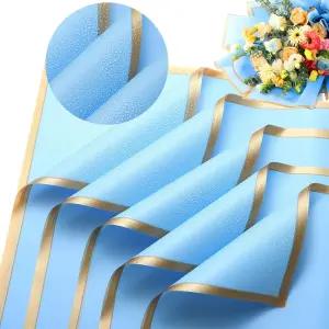 YIDATIKER 20매 꽃 포장지 꽃다발용 방수 결혼식 생일 발렌타인데이(파란색)를 위한 새틴 리본이 달린 DIY