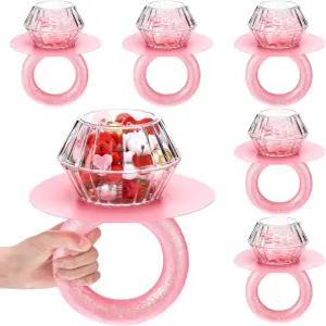6세트 발렌타인데이 선물 상자 DIY 키트 핑크 자이언트 링 모양 다이아몬드 캔디 박스 장식과 투명한 볼