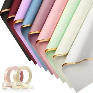 결혼식 어머니의 날 2026년 졸업식을 위한 36장 양면 방수 꽃다발 포장지 2롤 새틴 리본 (골드 시리즈)