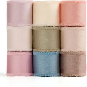 새틴 실크 같은 리본 세트 가로 1인치 세로 9롤 총 45야드 선물 포장용 수제 프린지 청첩장 꽃다발 DIY