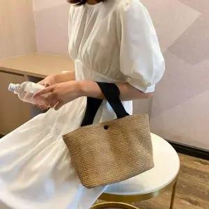 밀짚 버튼 라탄 미니 토트백 2color