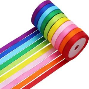 무지개 새틴 리본 양면 10가지 색상 선물 포장 꽃다발 결혼식 파티 장식 헤어 보우 DIY 공예품 5야드/롤 총