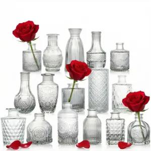 Saage 16피스 버드 꽃병 세트 중앙 장식용 빈티지 클리어 유리 우아한 웨딩 홈 데코 스몰 플라워 미니