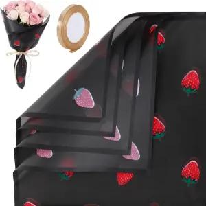20장 블랙 스트로베리 꽃 포장지 리본이 달린 매트 코리안 플로리스트 꽃다발 방수 선물 소녀 생일 결혼식