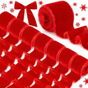 24야드 크리스마스 벨벳 래핑 리본 8롤 실크 프레이드 핸드메이드 결혼 부케 초대장 화환 장식 선물 카드