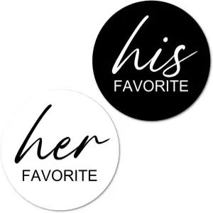 124 그녀가 가장 좋아하는 스티커 62+62 블랙 앤 화이트 1인치 빅 라운드 광택 라벨 웨딩 신부 샤워 선호