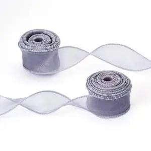 키스티티 20야드 그레이 시어 오르간자 리본 1.57인치 와이드 공예 장식 폴리에스터 꽃다발 화환 결혼 선물