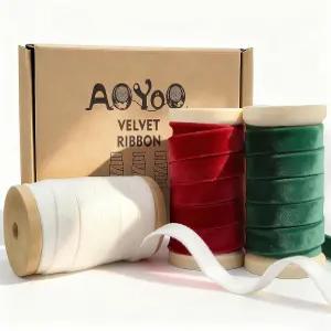 성 패트릭의 날 벨벳 리본 화환 제작 선물 포장 활 및 홀리데이 공예를 위한 나무 스풀에 3/8인치 x 15야드