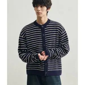 매장정품 ROTEMBER 로우 스트라이프 크롭 니트 가디건 [네이비]