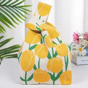 [라일리] Rly 데일리 미니 여성 니트 손가방 토트 옐로우