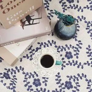 [골드스마일]파란꽃 린넨 테이블보 소 식탁보 테이블커버 식탁커버