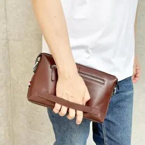 [옷자락]남성 가죽지퍼 사각 크로스백 탈부착끈 클러치