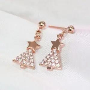 베이직귀걸이 골드필드 핀 크리스마스 별 트리 큐빅 일자침 귀걸이 14K