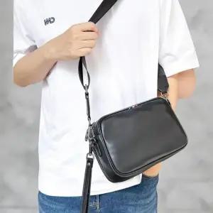 [옷자락]남성 캐주얼 지퍼 가죽 블랙 크로스백 클러치백