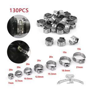 호환 130개 스테인리스 스틸 이어 스텝리스 클램프 웜 드라이브 연료/물 호스 파이프 클립 1개 플라이어