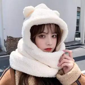 귀달이 털모자 모자 목도리 일체형 머플러 여성 방한