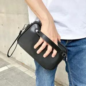 [옷자락]남성용 가죽 캐주얼 지퍼 크로스백 블랙 클러치