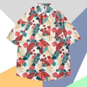 [옷자락]남성 휴가용 야자수 패턴 반팔 셔츠