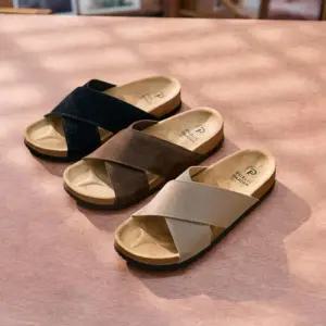 [옷자락]남자 여름 슬리퍼 무지컬러 크로스 가죽 낮은굽 샌들