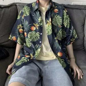 [옷자락]남자 휴양지 바캉스 야자수 꽃패턴 여유핏 반팔 남방