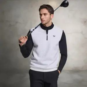 [옷자락]남자 배색 레귤러핏 반집업 엠보싱 베스트 조끼