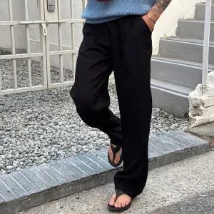 [옷자락]남자 아이스팬츠 핀턱 루즈 와이드 스판 여름 슬랙스