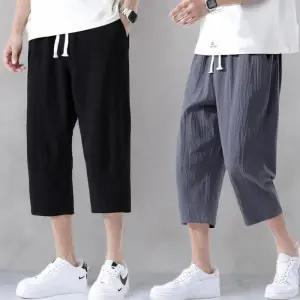 [옷자락]남자 밴딩 잔주름 조절끈 린넨 7부 팬츠