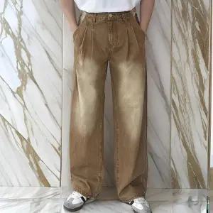 [옷자락]남자 투턱 샌드워싱 커버업 와이드진 청바지