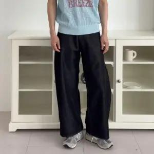 [옷자락]남자 랩비죠 와이드 벌룬핏 뒷밴딩 여름데님 청바지