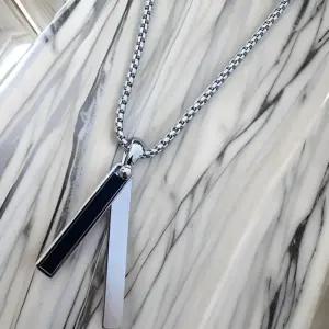 [옷자락]남자 체인 투스틱 미니멀 커플 흑백 목걸이