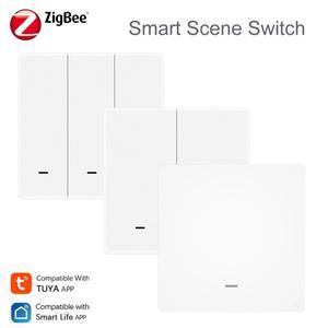 Tuya Zigbee 3.0 스마트 장면 버튼 스위치 1/2/3 Gang 홈 무선 푸시 리모컨 배터리 구동 장치 연결