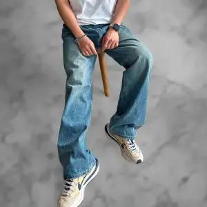[옷자락]남성 핀턱 세미와이드 워싱 여름 뒷밴드 면 청바지
