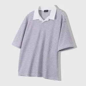 [옷자락]남자 배색 반팔카라 럭비티 스트라이프 오버핏 티셔츠