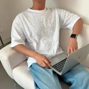 [옷자락]남자 오버핏반팔 무지 라운드넥 얇은면티 심플 티셔츠