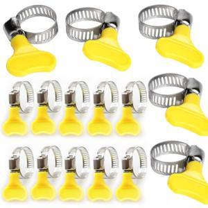20팩 스테인레스 스틸 호스 클램프 6-44mm 노란색 조정 가능 엄지 나사 키  웜 기어 연료 라인