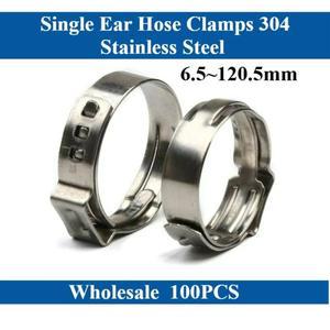 100개 6.5~120.5mm 싱글 이어 호스 클램프 304 스테인리스 스틸 파이프 클립 밀봉용