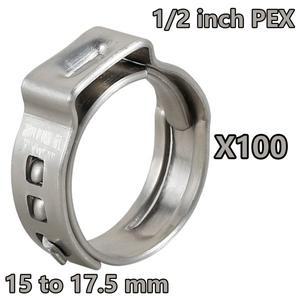 100피스 단일 이어 호스 클램프 15 ~ 17.5mm 파이프 고정용 스테인레스 스틸 1/2 인치 Pex 크림프 링 자동