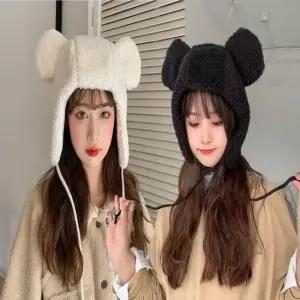 [패션] 여성 러블리 뽀글이 곰돌이귀 바라클라바 귀달이 모자