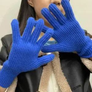 [패션] 손가락 스마트폰 터치 골지 니트장갑 파랑 울 니트